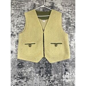 Jantzen Mens Sherpa Fleece Vest Zip Up Olive Trim Pockets Size XL Made in USA